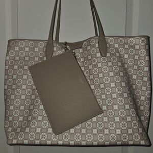Kate Spade Flower Monogram Large Taupe Tote Bag with Pouch